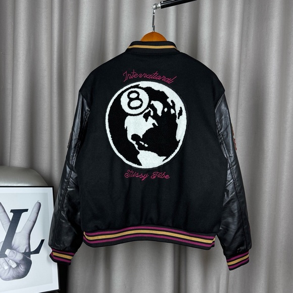 Stussy Black Eight Embroidered Baseball Jacket - Picture 7 of 9
